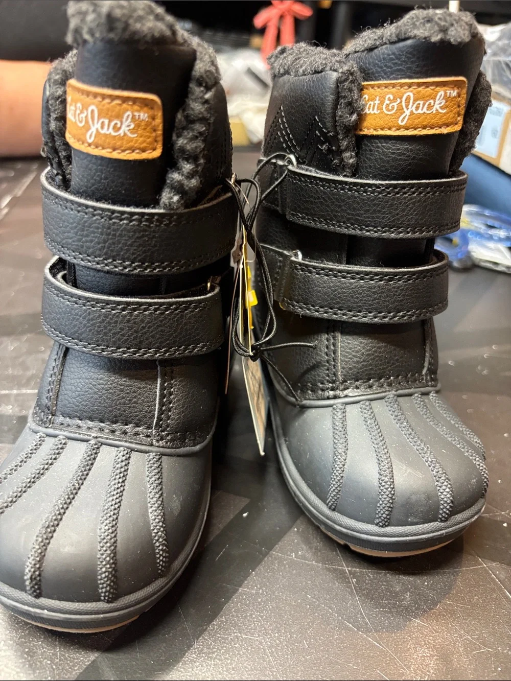 Cat & Jack Black Kids' Winter Boots with Faux-Fur Trim b189